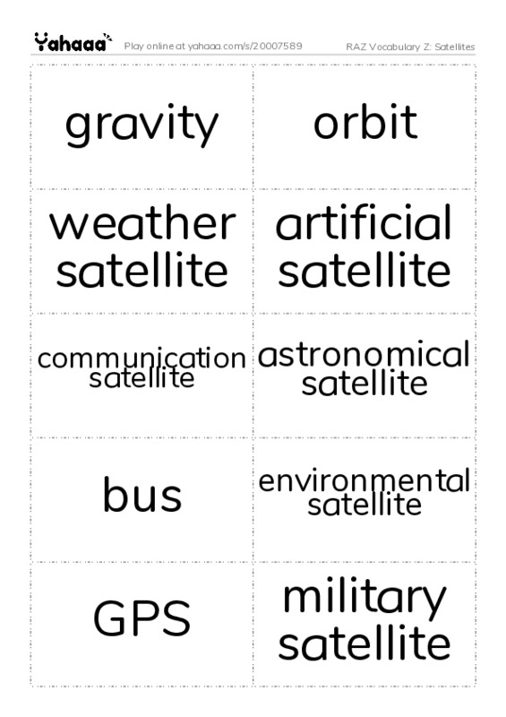 RAZ Vocabulary Z: Satellites PDF two columns flashcards