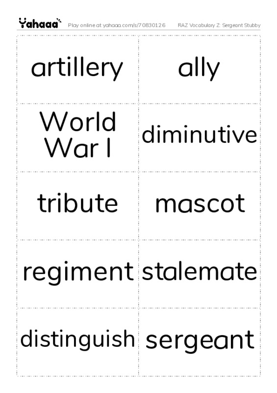 RAZ Vocabulary Z: Sergeant Stubby PDF two columns flashcards