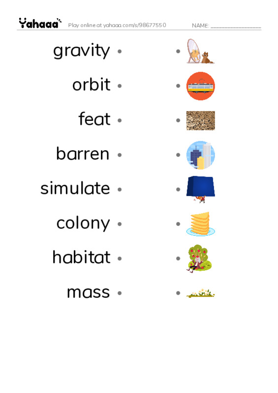 RAZ Vocabulary Z: So You Want To Go To Mars PDF link match words worksheet