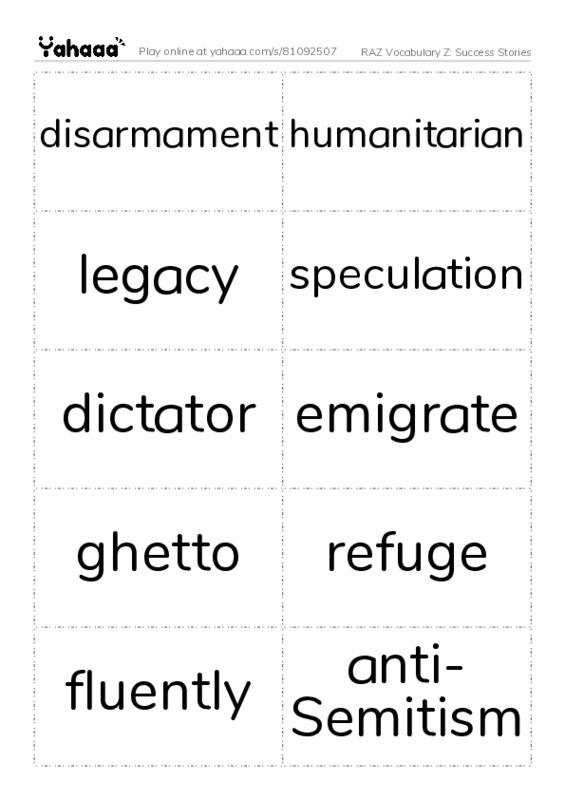 RAZ Vocabulary Z: Success Stories PDF two columns flashcards