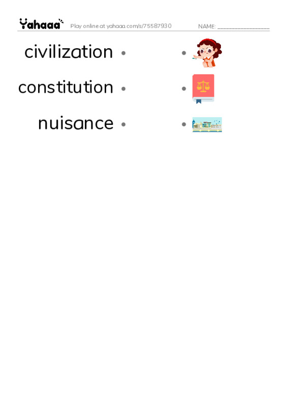 RAZ Vocabulary Z: The Cherokees PDF link match words worksheet