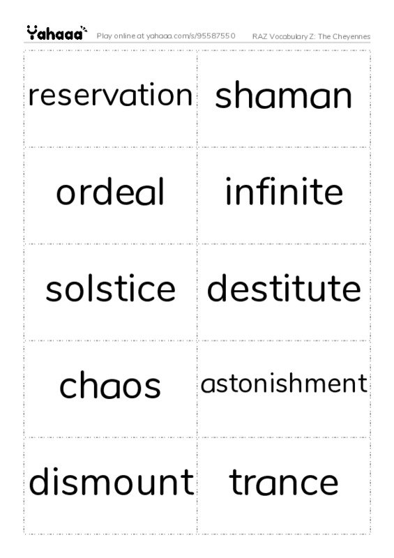 RAZ Vocabulary Z: The Cheyennes PDF two columns flashcards