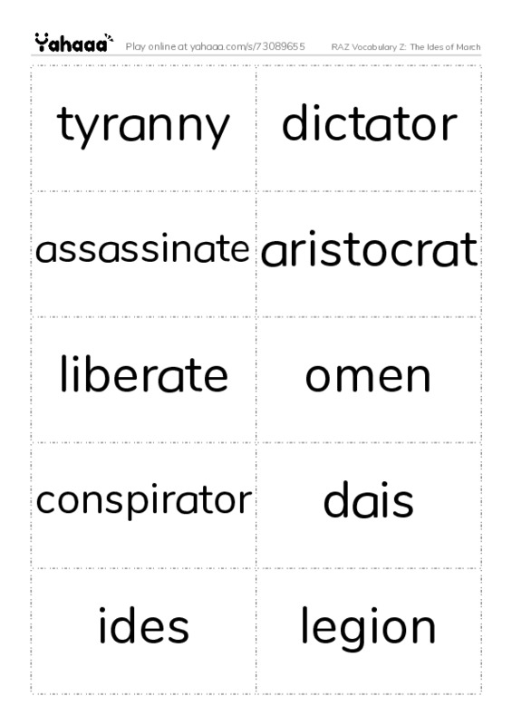 RAZ Vocabulary Z: The Ides of March PDF two columns flashcards