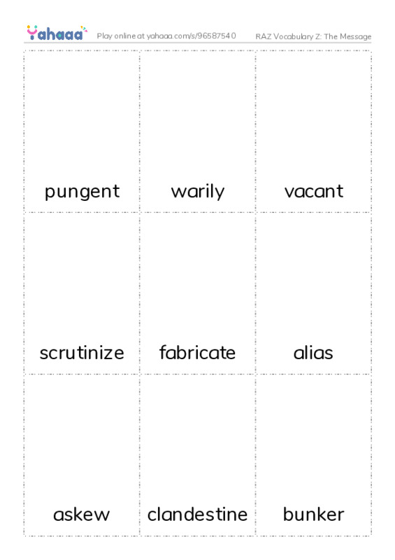 RAZ Vocabulary Z: The Message PDF flaschards with images