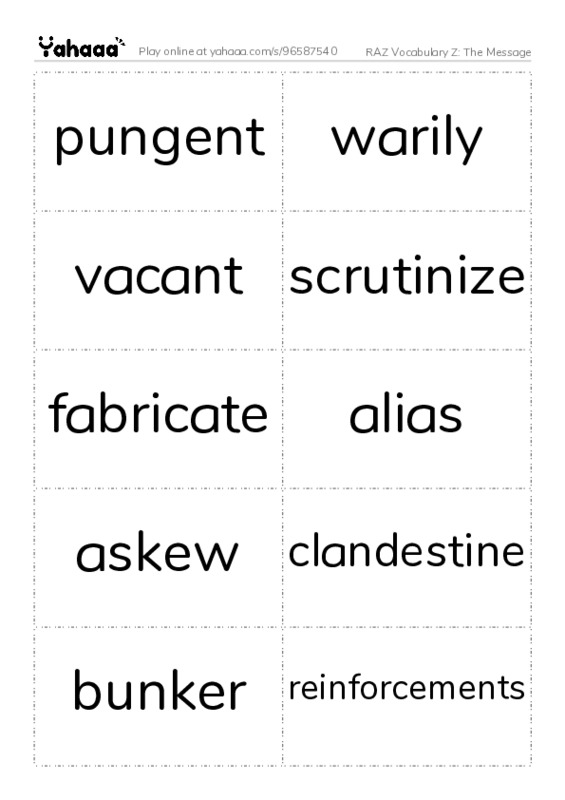 RAZ Vocabulary Z: The Message PDF two columns flashcards