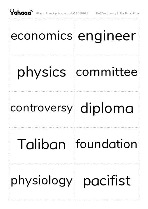 RAZ Vocabulary Z: The Nobel Prize PDF two columns flashcards