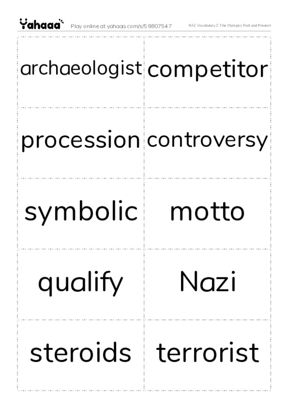 RAZ Vocabulary Z: The Olympics Past and Present PDF two columns flashcards