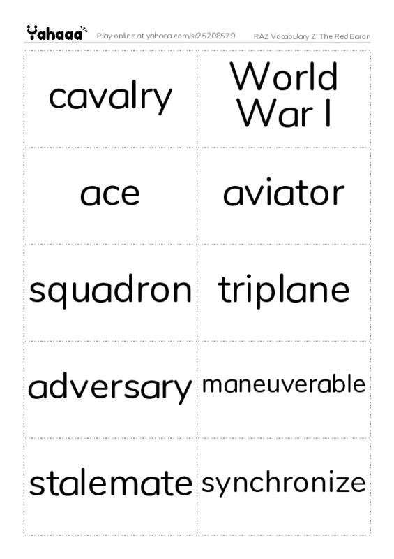 RAZ Vocabulary Z: The Red Baron PDF two columns flashcards