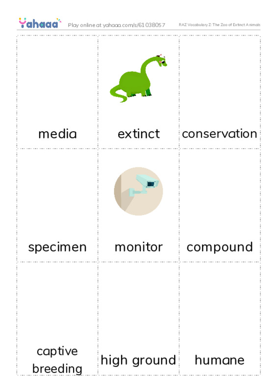 RAZ Vocabulary Z: The Zoo of Extinct Animals PDF flaschards with images