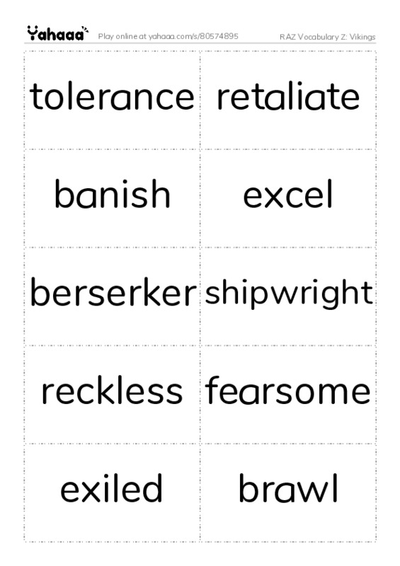 RAZ Vocabulary Z: Vikings PDF two columns flashcards
