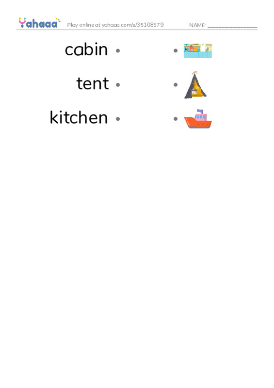 campsite PDF link match words worksheet