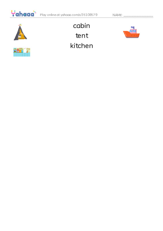campsite PDF three columns match words