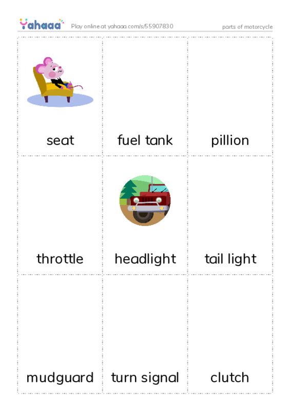 parts of motorcycle PDF flaschards with images