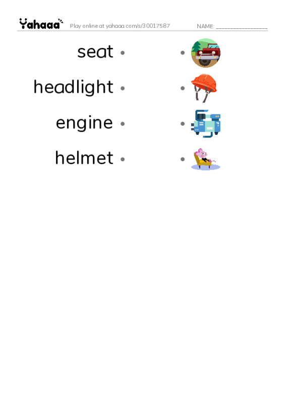 parts of motorcycle PDF link match words worksheet