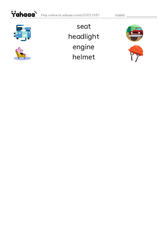 parts of motorcycle PDF three columns match words