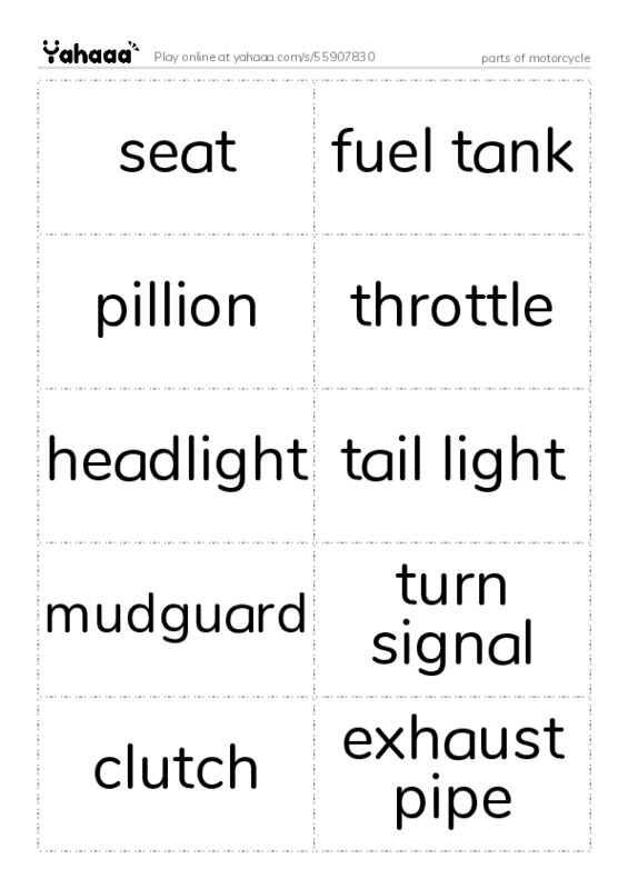 parts of motorcycle PDF two columns flashcards