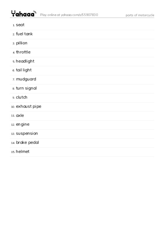 parts of motorcycle PDF words glossary