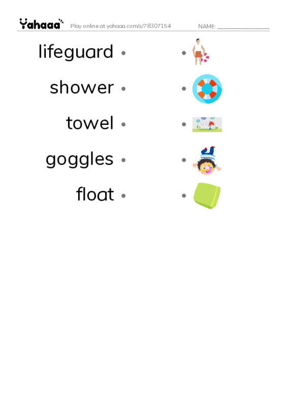 swimming pool PDF link match words worksheet