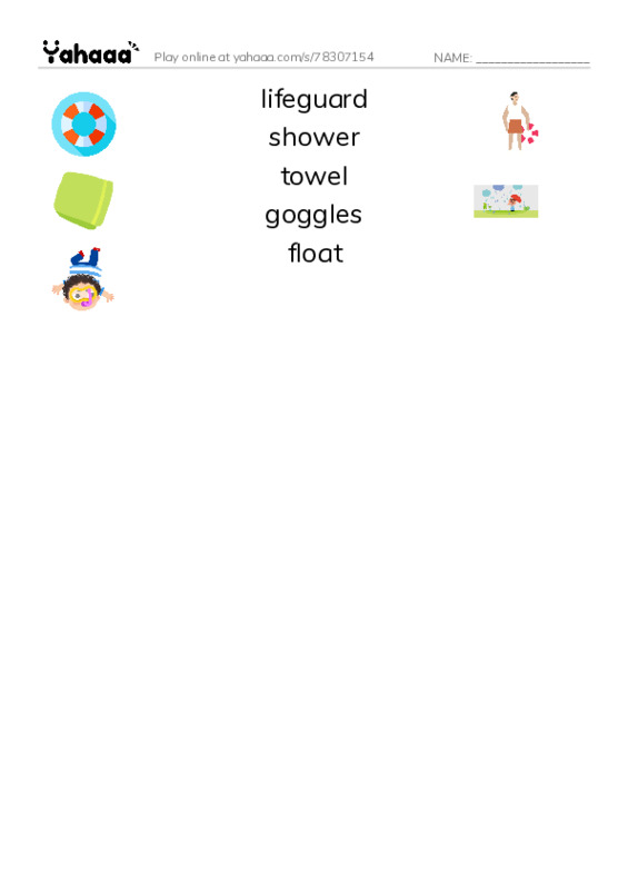 swimming pool PDF three columns match words