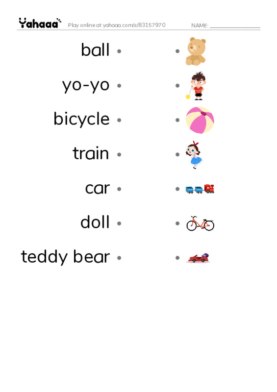 Let's GO 0: Unit 1 Toys PDF link match words worksheet