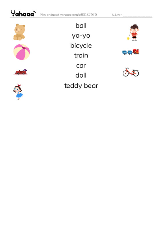 Let's GO 0: Unit 1 Toys PDF three columns match words