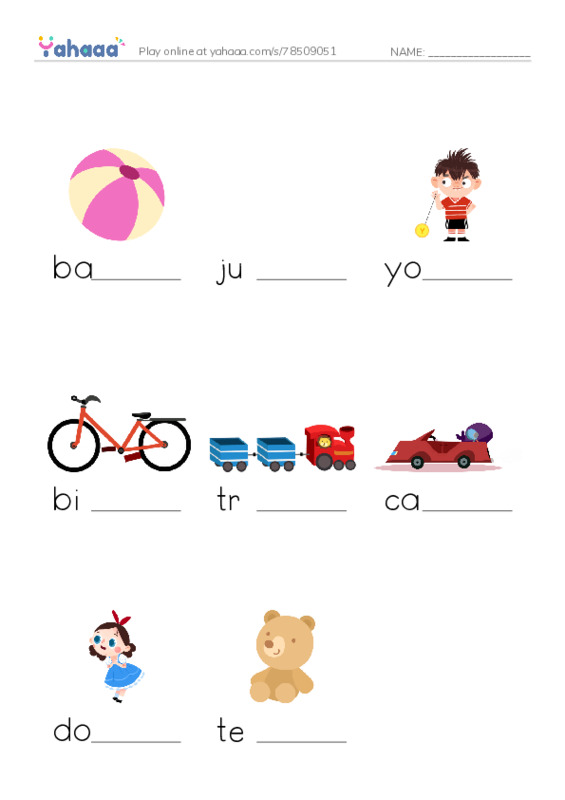 Let's GO 0: Unit 1 Toys PDF worksheet to fill in words gaps
