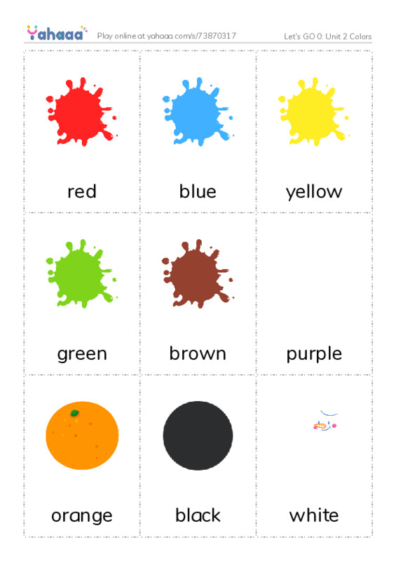 Let's GO 0: Unit 2 Colors PDF flaschards with images