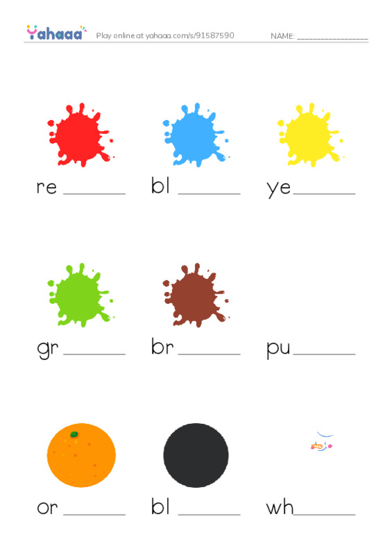 Let's GO 0: Unit 2 Colors PDF worksheet to fill in words gaps