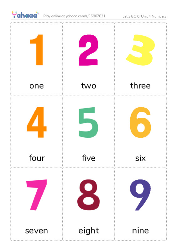 Let's GO 0: Unit 4 Numbers PDF flaschards with images
