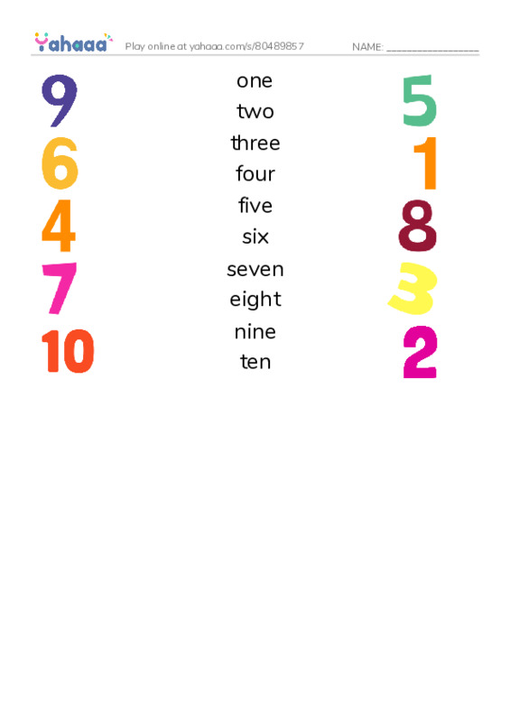 Let's GO 0: Unit 4 Numbers PDF three columns match words