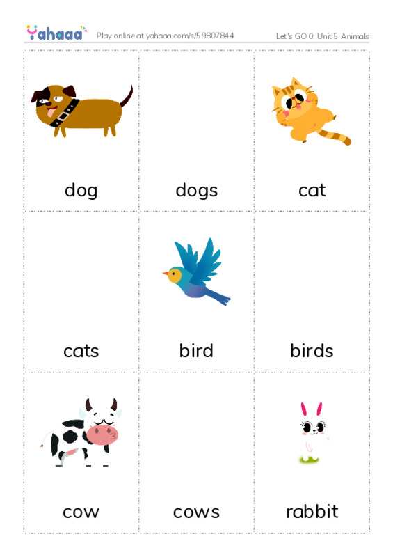Let's GO 0: Unit 5 Animals PDF flaschards with images