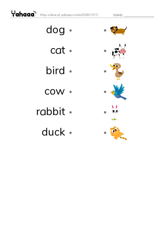 Let's GO 0: Unit 5 Animals PDF link match words worksheet