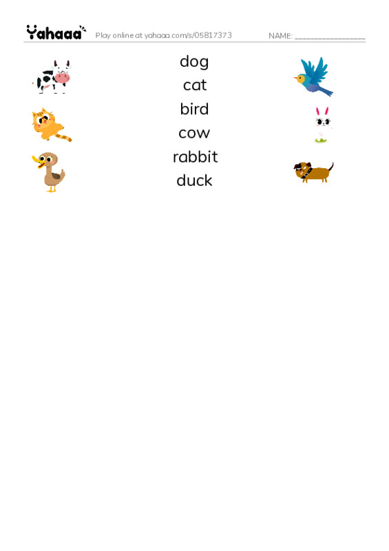 Let's GO 0: Unit 5 Animals PDF three columns match words