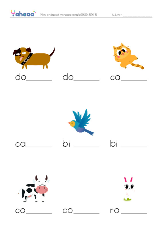 Let's GO 0: Unit 5 Animals PDF worksheet to fill in words gaps