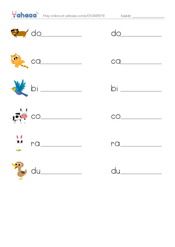 Let's GO 0: Unit 5 Animals PDF worksheet writing row