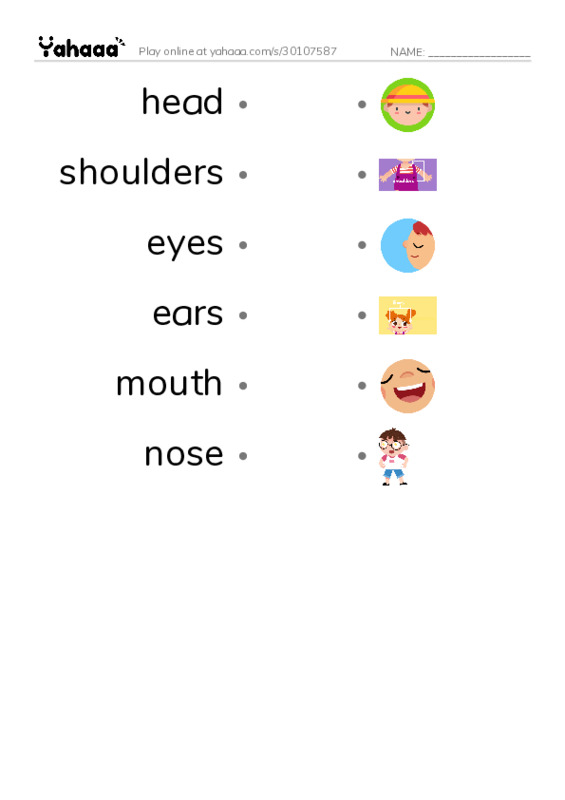 Let's GO 0: Unit 7 My Body PDF link match words worksheet