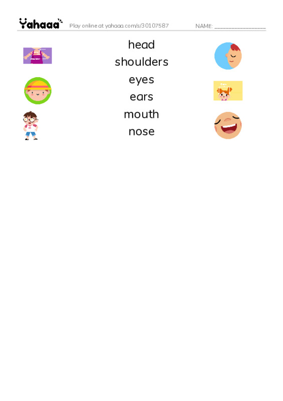 Let's GO 0: Unit 7 My Body PDF three columns match words