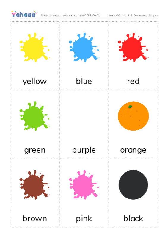 Let's GO 1: Unit 2 Colors and Shapes PDF flaschards with images