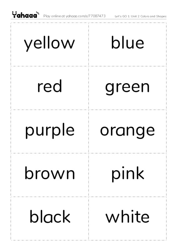 Let's GO 1: Unit 2 Colors and Shapes PDF two columns flashcards