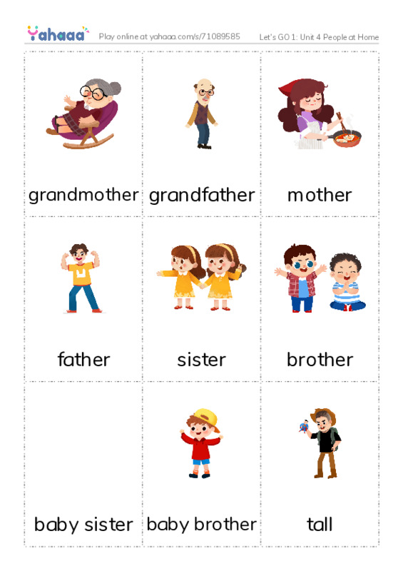 Let's GO 1: Unit 4 People at Home PDF flaschards with images