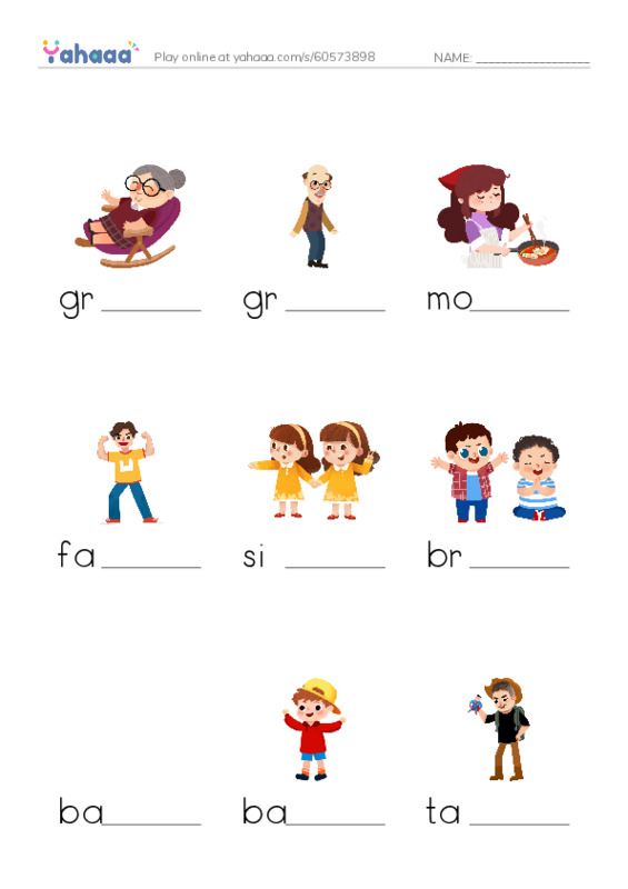 Let's GO 1: Unit 4 People at Home PDF worksheet to fill in words gaps