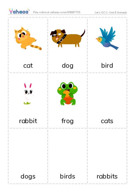 Let's GO 1: Unit 8 Animals PDF flaschards with images