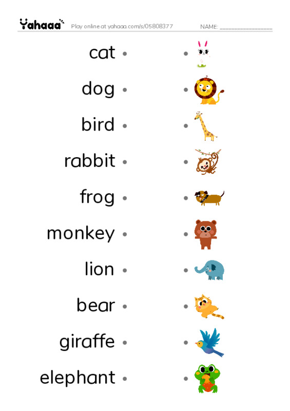 Let's GO 1: Unit 8 Animals PDF link match words worksheet