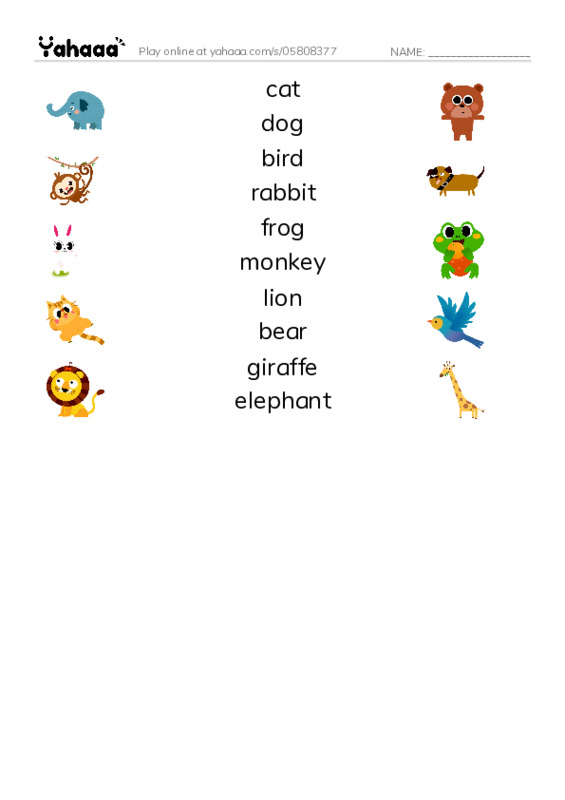 Let's GO 1: Unit 8 Animals PDF three columns match words