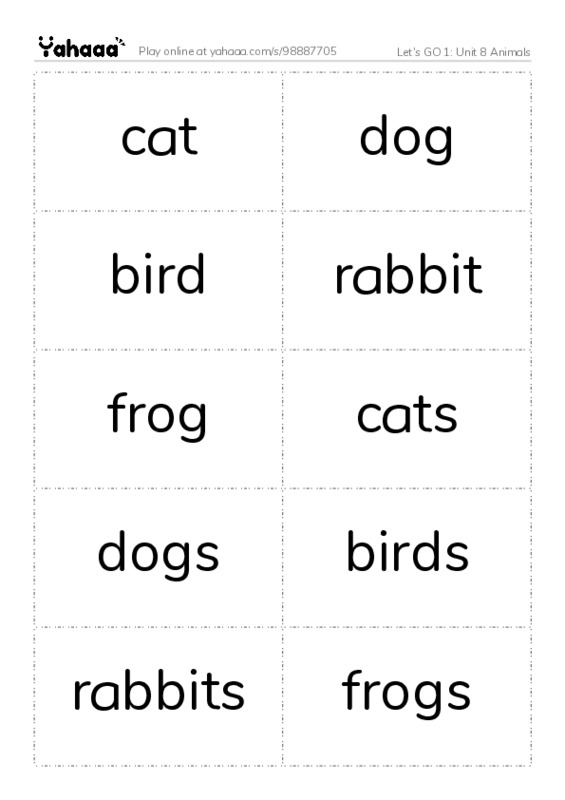 Let's GO 1: Unit 8 Animals PDF two columns flashcards