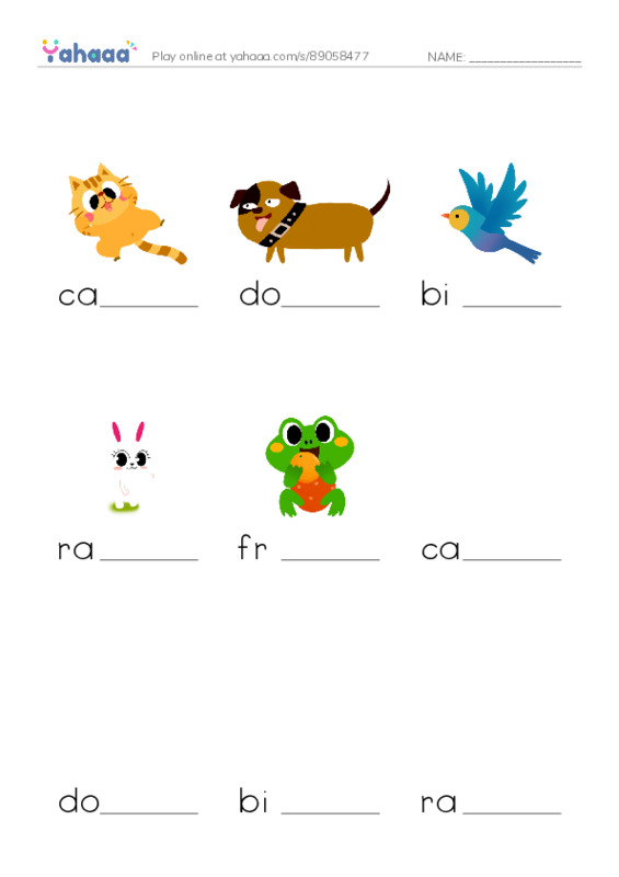 Let's GO 1: Unit 8 Animals PDF worksheet to fill in words gaps