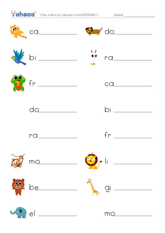 Let's GO 1: Unit 8 Animals PDF worksheet writing row