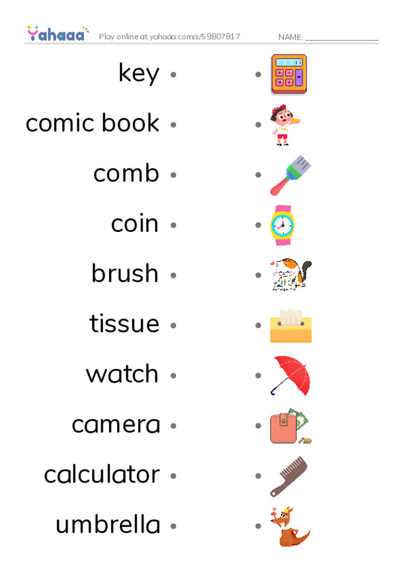 Let's GO 2: Unit 2 My Things PDF link match words worksheet