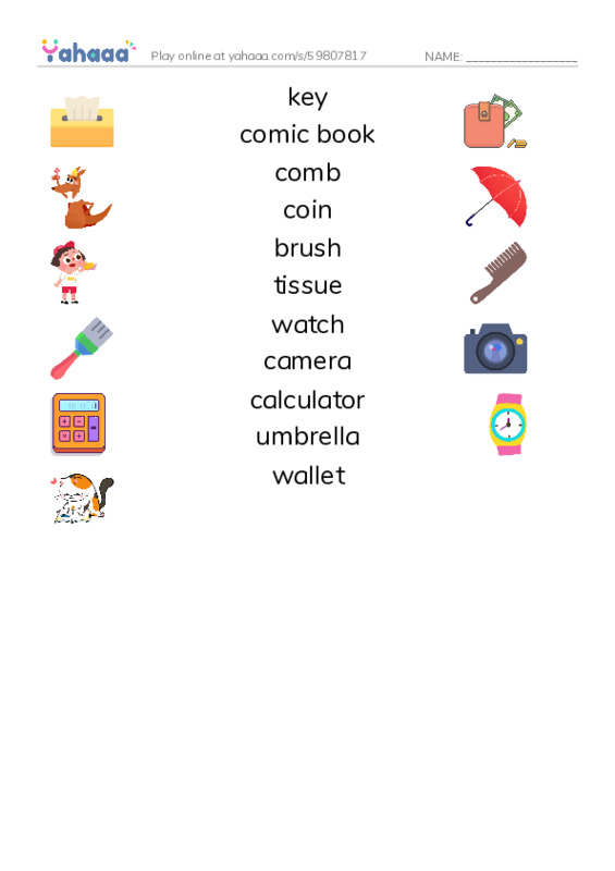 Let's GO 2: Unit 2 My Things PDF three columns match words