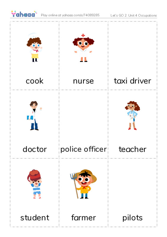 Let's GO 2: Unit 4 Occupations PDF flaschards with images